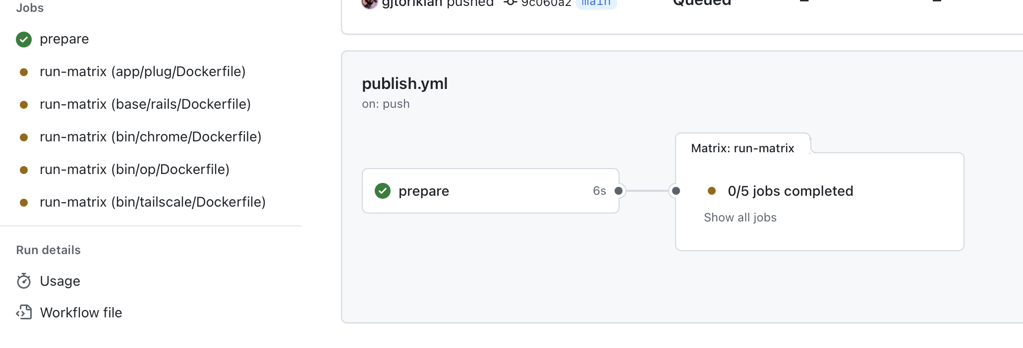 Screenshot of GitHub Actions building several Docker images