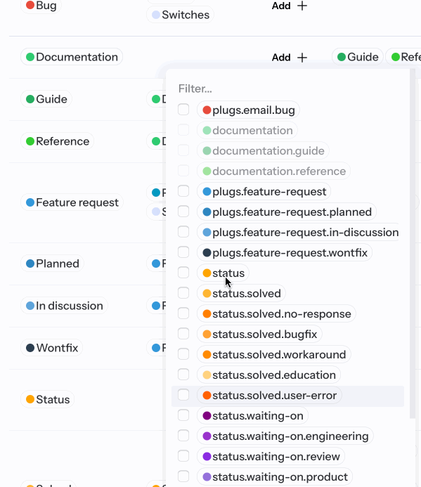 picture of the label dropdown on management page